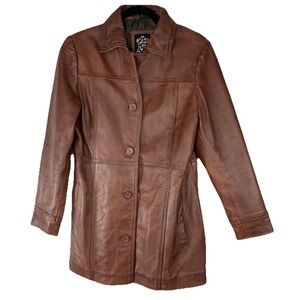 Real Leather Woman's Petite 3/4 Length Cognac Waxed  Lambskin Leather Coat Large